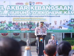 Perkuat Persatuan, Polres Gresik Gandeng Buruh dan Ojek Online dalam Apel Kebangsaan