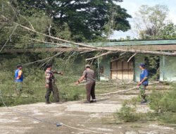 Antisipasi Bencana Pohon Tumbang, Personel Kodim Pacitan Lakukan Aksi Mitigasi Pemangkasan Pohon