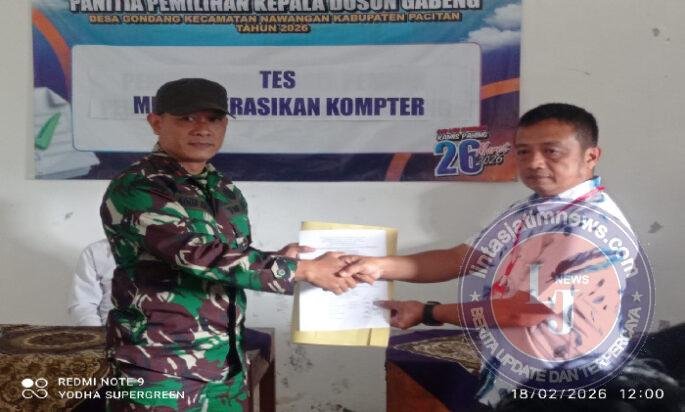 Danramil 0801/05 Nawangan Hadiri Rekrutmen Penjaringan Tes Komputer Calon Perangkat Desa Gondang