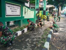 Ciptakan lingkungan Perkantoran Bersih & Asri, Anggota Koramil 02/Banjarsari Bersihkan Pangkalan