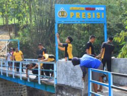 Polres Ngawi Rampungkan Perbaikan Jembatan Merah Putih Presisi di Blandongan