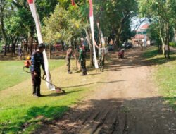 Anggota Satgas TMMD Reguler Ke-128 Kodim 0725/Sragen Percantik Taman Harmoni Desa Puro Jelang Penutupan