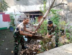 Tanamkan Kepedulian Lingkungan, Koramil 02/Banjarsari Gelar Kerja Bakti Bersihkan Pangkalan