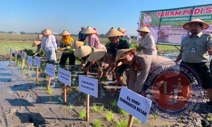 Tanam Padi Serentak di Beji, Kapolsek: Wujud Sinergi Pertahankan Swasembada Pangan