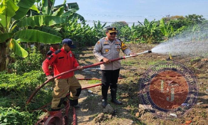 Hadapi Kemarau, Polres Pelabuhan Tanjungperak Siram Lahan Jagung Ketahanan Pangan