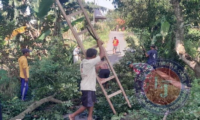 Demi Keselamatan Bersama, Babinsa dan Warga Bulu Bergotong Royong Pangkas Dahan Pohon di Sepanjang Jalan