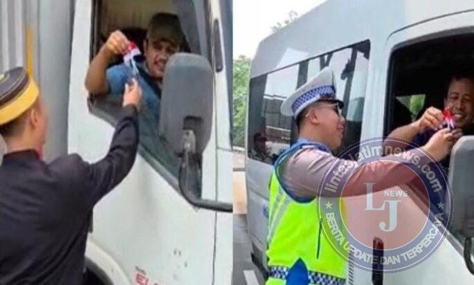 Semarak HUT RI ke 81 Tahun, Induk PJR BSD Korlantas Polri Membagikan Assesoris Bendera Merah Putih dengan Memakai Baju Adat