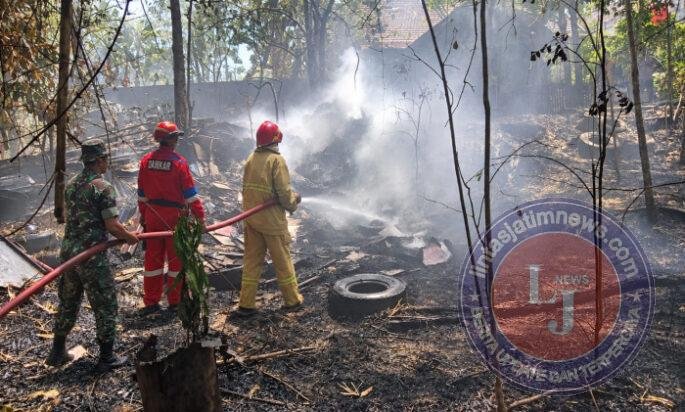 Babinsa dan Damkar Gerak Cepat Padamkan Kebakaran Lahan Jati di Dolopo