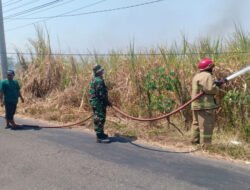 Babinsa dan Warga Berjibaku Padamkan Kebakaran Kebun Tebu di Sambirejo