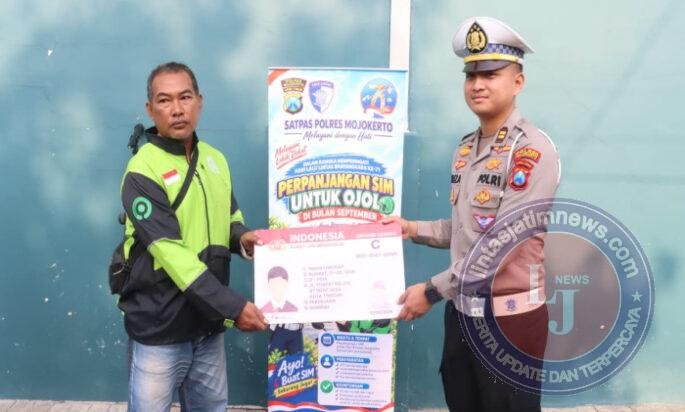 Sambut Hari Lalu Lintas Bhayangkara ke-71,Polres Mojokerto Berbagi Sembako Hingga SIM Gratis untuk Driver Ojol