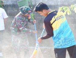 Sambut HUT TNI Ke-81, Kodim 0801/Pacitan Bersama Masyarakat Gelar Karya Bakti Pembersihan di Pasar Minulyo