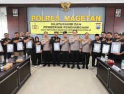 Polres Magetan Beri Penghargaan untuk 13 Korlap PSHT atas Dedikasi Jaga Kamtibmas