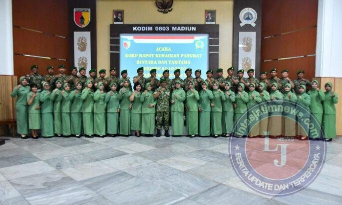 55 Prajurit Kodim Madiun Naik Pangkat, Tanggung Jawab Pengabdian Makin Besar
