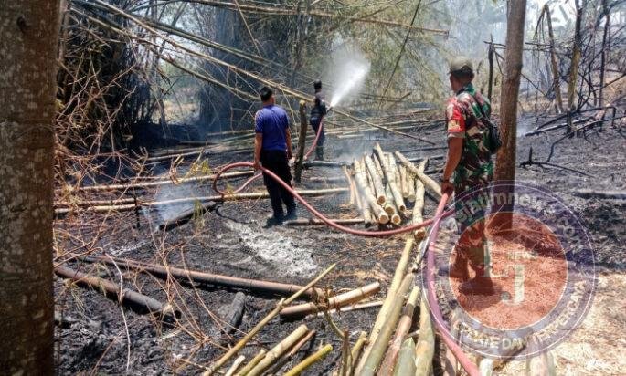 Berkat Kerjasama dan Gotong Royong, Kebakaran Rumpun Bambu di Wilayah Desa Binaan Dipadamkan Babinsa dan Unsur Terkait